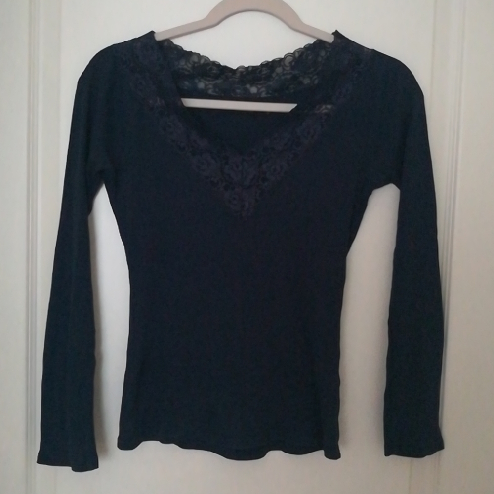 The Limited Sexy Lace V-Neck Soft Long Sleeve Top